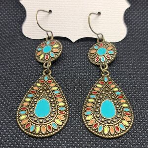 Western Boho Tribal Brass Tone Drop Earrings- NWOT